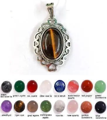 Handmade Natural Stone Gemstone Pendant with Copper & Silver, Stone Size 12*16mm, No. 95 ABC Rugs Kilims