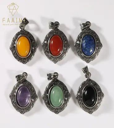 Handmade Natural Stone Gemstone Pendant with Copper & Silver, Stone Size 13*18mm, No. 120 ABC Rugs Kilims