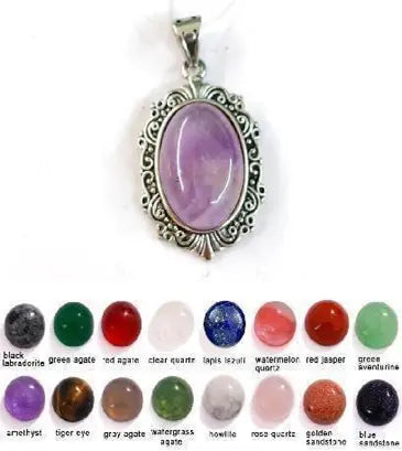 Handmade Natural Stone Gemstone Pendant with Copper & Silver, Stone Size 13*18mm, No. 74 ABC Rugs Kilims
