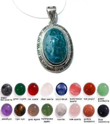 Handmade Natural Stone Gemstone Pendant with Copper & Silver, Stone Size 13*18mm, No. 98 ABC Rugs Kilims