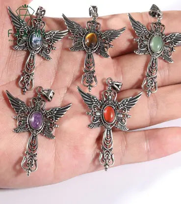 Handmade Natural Stone Gemstone Pendant with Copper & Silver, Stone Size 6*8mm, No. 123 ABC Rugs Kilims