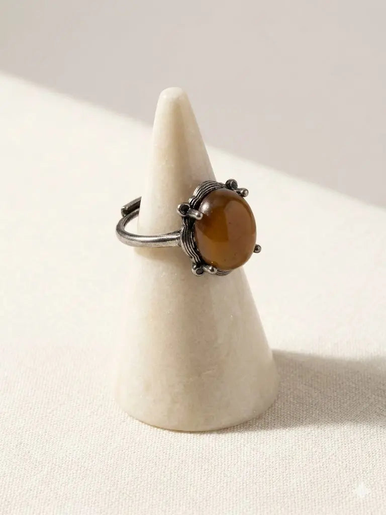 Handmade Natural Stone Gemstone Rings With Copper & Silver, Stone Size 10* 12mmVin-New-Rin76