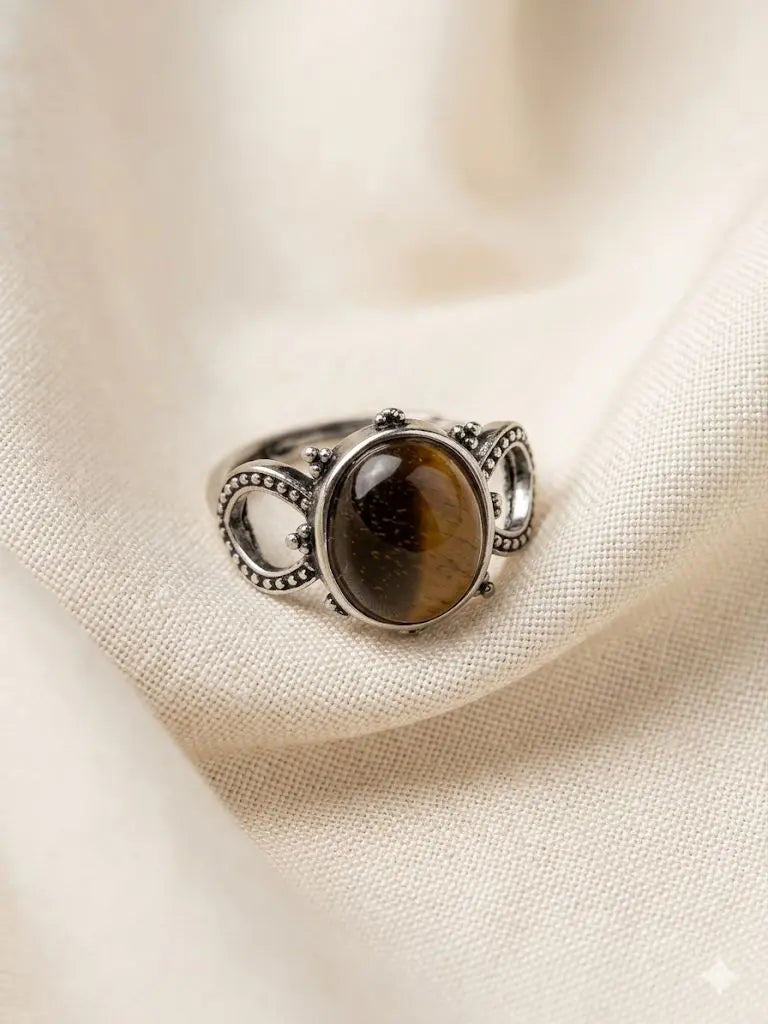 Handmade Natural Stone Gemstone Rings With Copper & Silver, Stone Size 10*12mm, Vin-New-Rin73