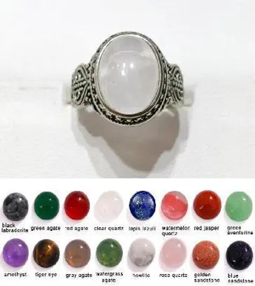 Handmade Natural Stone Gemstone Rings with Copper & Silver, Stone Size 10*12mm, No. 02 ABC Rugs Kilims