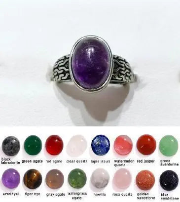 Handmade Natural Stone Gemstone Rings with Copper & Silver, Stone Size 10*12mm, No. 18 ABC Rugs Kilims