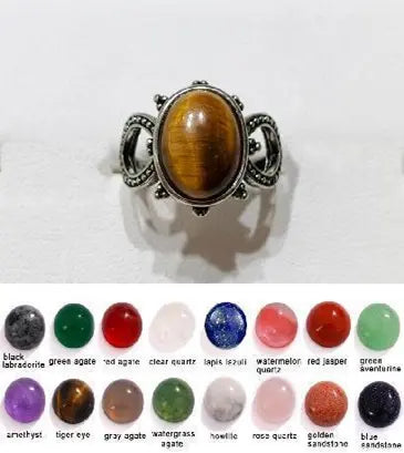 Handmade Natural Stone Gemstone Rings with Copper & Silver, Stone Size 10*12mm, No. 46 ABC Rugs Kilims