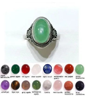 Handmade Natural Stone Gemstone Rings with Copper & Silver, Stone Size 10*14mm, No. 06 ABC Rugs Kilims