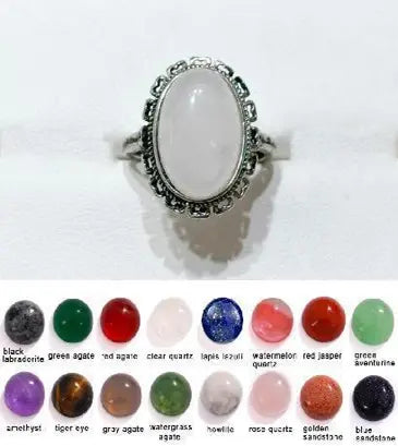 Handmade Natural Stone Gemstone Rings with Copper & Silver, Stone Size 10*14mm, No. 07 ABC Rugs Kilims