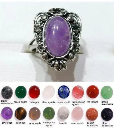 Handmade Natural Stone Gemstone Rings with Copper & Silver, Stone Size 10*14mm, No. 10 ABC Rugs Kilims