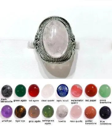 Handmade Natural Stone Gemstone Rings with Copper & Silver, Stone Size 10*14mm, No. 43 ABC Rugs Kilims