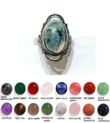 Handmade Natural Stone Gemstone Rings with Copper & Silver, Stone Size 12*16mm, No. 04 ABC Rugs Kilims