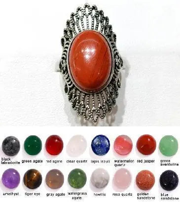 Handmade Natural Stone Gemstone Rings with Copper & Silver, Stone Size 12*16mm, No. 23 ABC Rugs Kilims