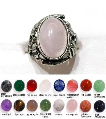 Handmade Natural Stone Gemstone Rings with Copper & Silver, Stone Size 12*16mm, No. 24 ABC Rugs Kilims