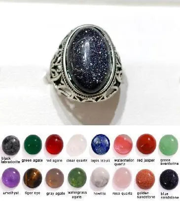 Handmade Natural Stone Gemstone Rings with Copper & Silver, Stone Size 12*16mm, No. 30 ABC Rugs Kilims