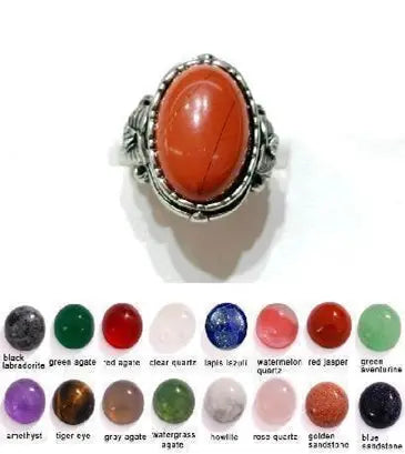 Handmade Natural Stone Gemstone Rings with Copper & Silver, Stone Size 12*16mm, No. 39 ABC Rugs Kilims