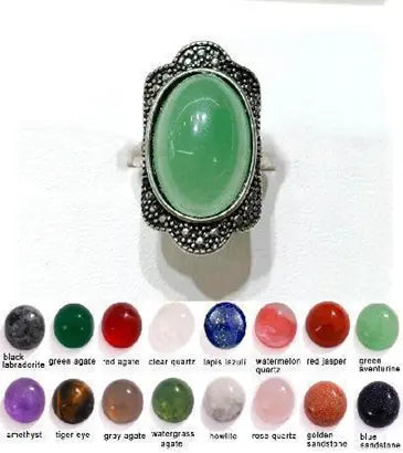 Handmade Natural Stone Gemstone Rings with Copper & Silver, Stone Size 13*18mm, No. 05 ABC Rugs Kilims
