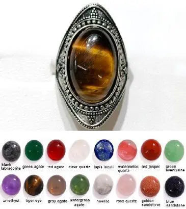 Handmade Natural Stone Gemstone Rings with Copper & Silver, Stone Size 13*18mm, No. 13 ABC Rugs Kilims