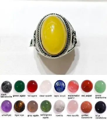 Handmade Natural Stone Gemstone Rings with Copper & Silver, Stone Size 13*18mm, No. 25 ABC Rugs Kilims