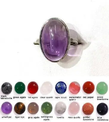 Handmade Natural Stone Gemstone Rings with Copper & Silver, Stone Size 13*18mm, No. 38 ABC Rugs Kilims