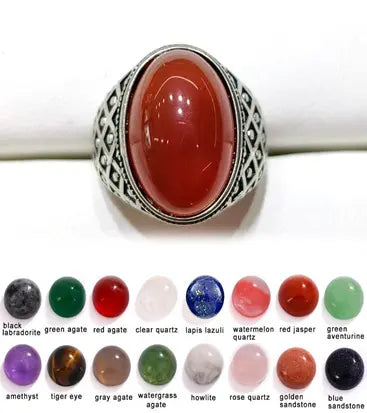 Handmade Natural Stone Gemstone Rings with Copper & Silver, Stone Size 13*18mm, No. 57 ABC Rugs Kilims
