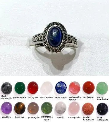 Handmade Natural Stone Gemstone Rings with Copper & Silver, Stone Size 6*8mm , No. 44 ABC Rugs Kilims