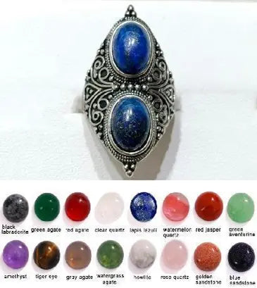 Handmade Natural Stone Gemstone Rings with Copper & Silver, Stone Size 8*10mm, No. 15 ABC Rugs Kilims