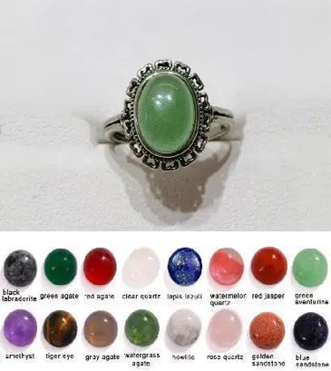 Handmade Natural Stone Gemstone Rings with Copper & Silver, Stone Size 8*10mm, No. 26 ABC Rugs Kilims