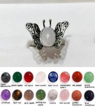 Handmade Natural Stone Gemstone Rings with Copper & Silver, Stone Size 8*10mm, No. 27 ABC Rugs Kilims