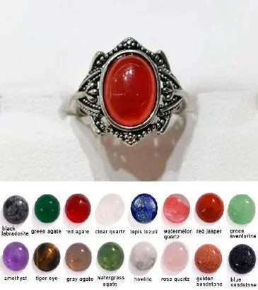 Handmade Natural Stone Gemstone Rings with Copper & Silver, Stone Size 8*10mm, No. 32 ABC Rugs Kilims
