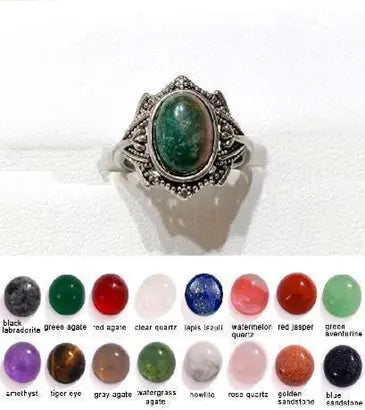 Handmade Natural Stone Gemstone Rings with Copper & Silver, Stone Size 8*10mm, No. 35 ABC Rugs Kilims