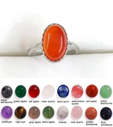Handmade Natural Stone Gemstone Rings with Copper & Silver, Stone Size 8*10mm, No. 64 ABC Rugs Kilims