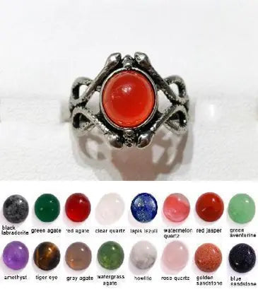 Handmade Natural Stone Gemstone Rings with Copper & Silver, Stone Size 8*8mm, No. 52 ABC Rugs Kilims