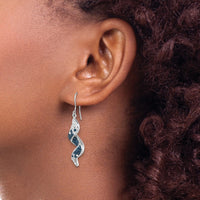 Sterling Silver Rhodium-Plated Long Twirl Crystal Wave Dangle Earrings