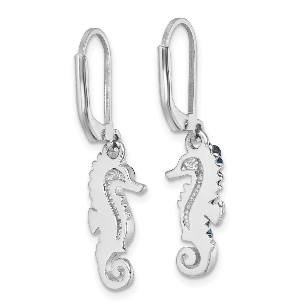 Sterling Silver Rhodium-plated Polished Crystal Seahorse Dangle Earrings