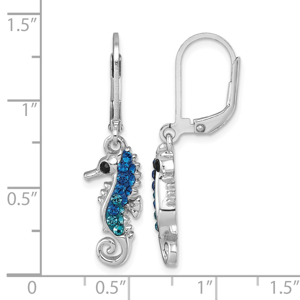 Sterling Silver Rhodium-plated Polished Crystal Seahorse Dangle Earrings