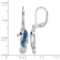 Sterling Silver Rhodium-plated Polished Crystal Seahorse Dangle Earrings