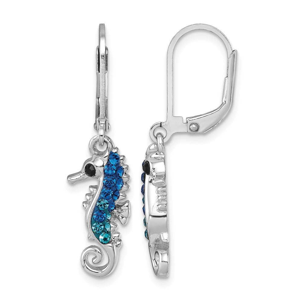 Sterling Silver Rhodium-plated Polished Crystal Seahorse Dangle Earrings