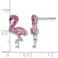 Sterling Silver Rhodium-plated Polished Pink Crystal Flamingo Post Earrings