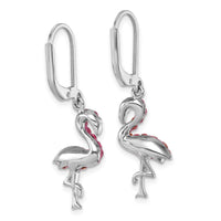 Sterling Silver Rhodium-plated Pink Crystal Flamingo Leverback Earrings