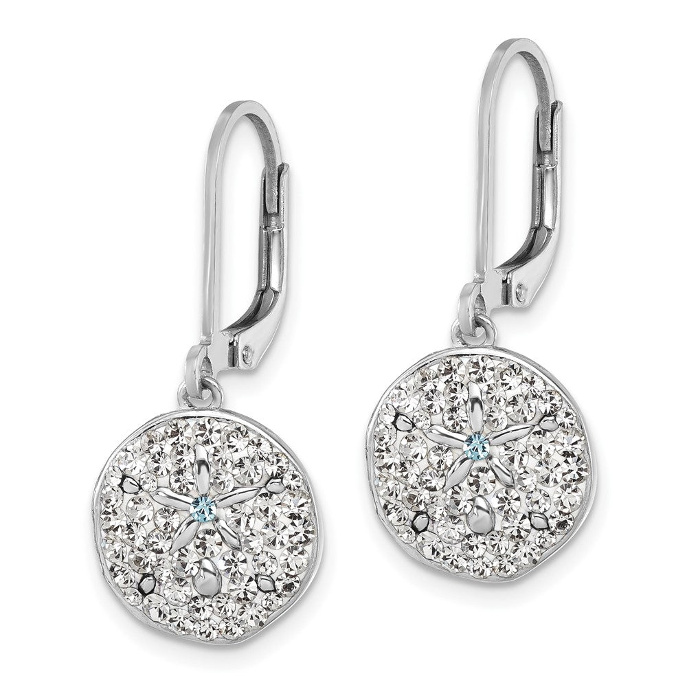 Sterling Silver Rhodium-Plated Polished Crystal Sand Dollar Dangle Earrings