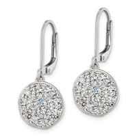 Sterling Silver Rhodium-Plated Polished Crystal Sand Dollar Dangle Earrings
