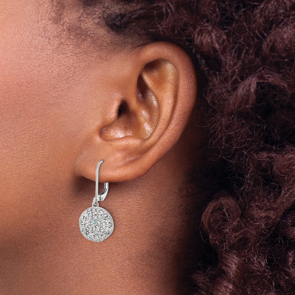 Sterling Silver Rhodium-Plated Polished Crystal Sand Dollar Dangle Earrings