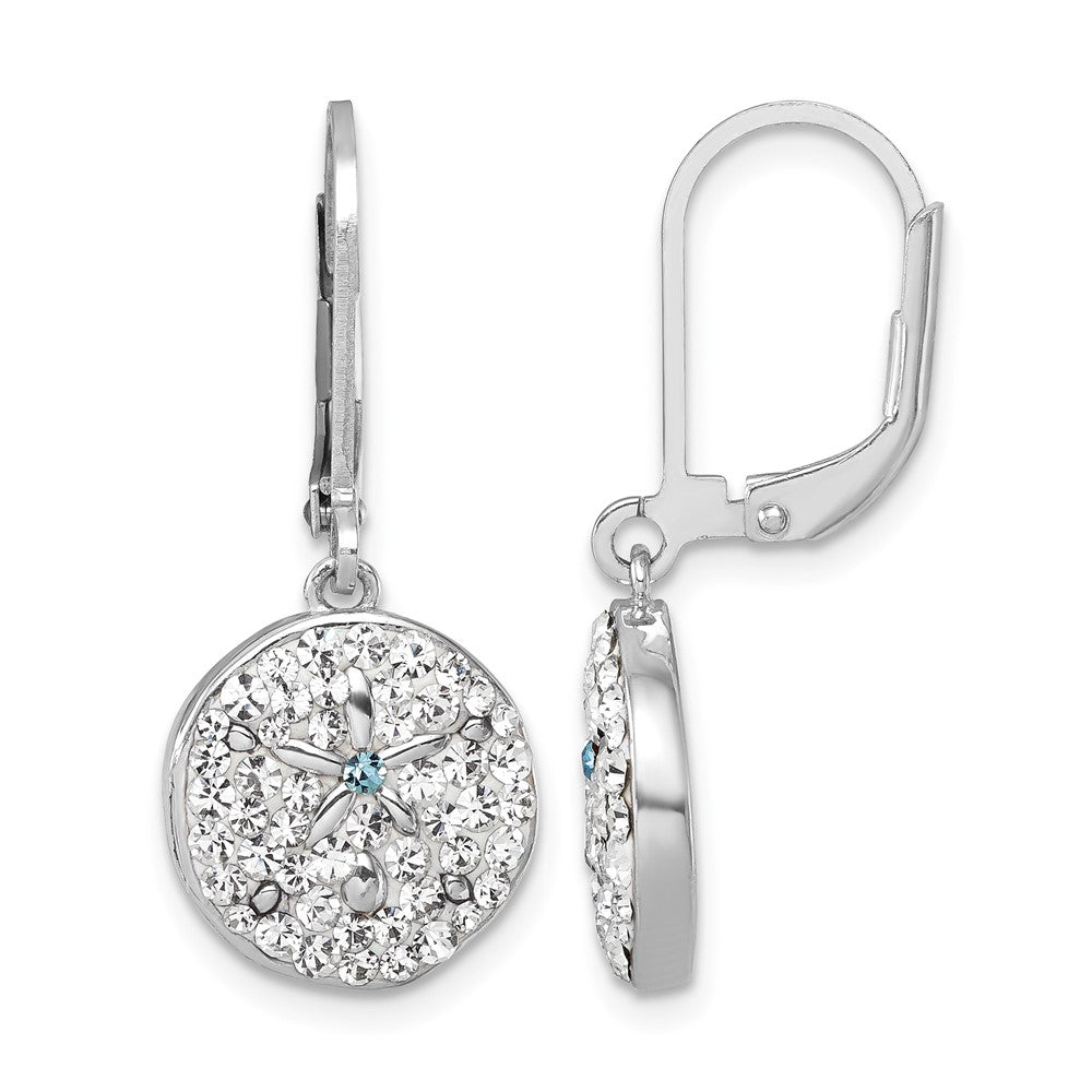 Sterling Silver Rhodium-Plated Polished Crystal Sand Dollar Dangle Earrings