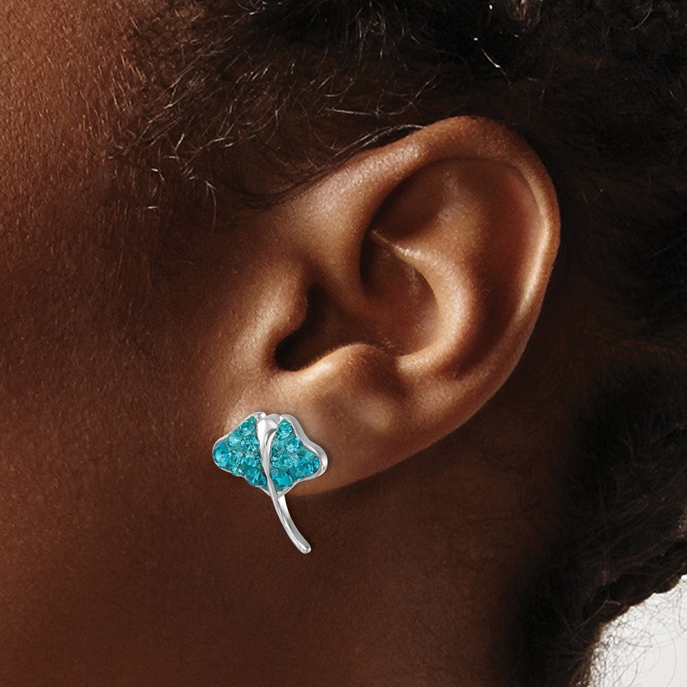 Sterling Silver Rhodium-plated Polished Blue Crystal Sting Ray Post Earring