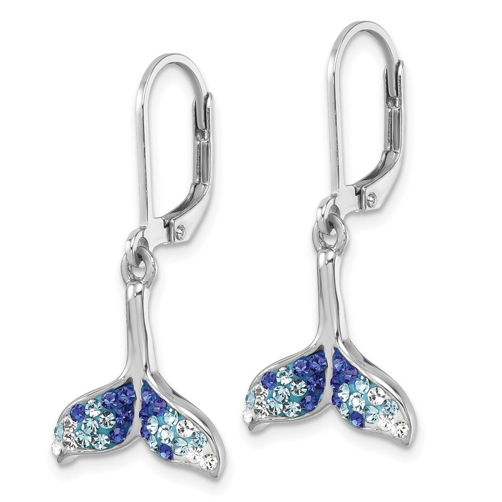 Sterling Silver Rhodium-Plated Polished Crystal Whale Tail Dangle Earrings