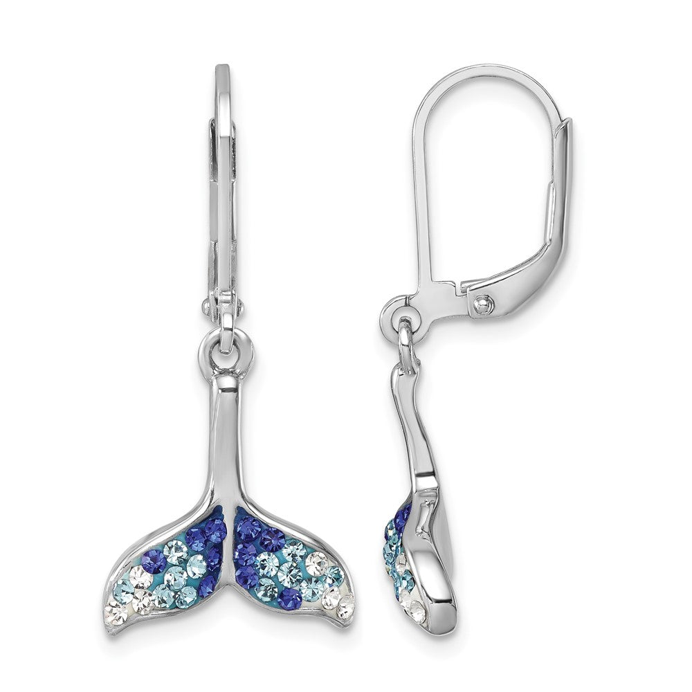Sterling Silver Rhodium-Plated Polished Crystal Whale Tail Dangle Earrings