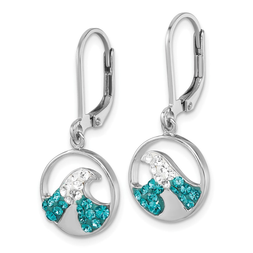 Sterling Silver Rhodium-Plated Crystal Whitecap Wave Dangle Earrings