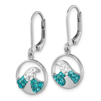Sterling Silver Rhodium-Plated Crystal Whitecap Wave Dangle Earrings