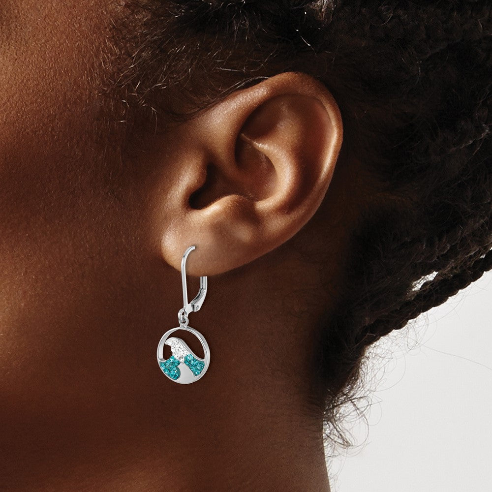 Sterling Silver Rhodium-Plated Crystal Whitecap Wave Dangle Earrings