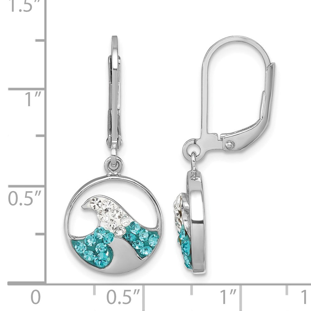 Sterling Silver Rhodium-Plated Crystal Whitecap Wave Dangle Earrings